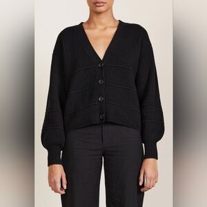 Apiece Apart Ana Stitch Cardigan Black Womens XS Cashmere Cotton Blend